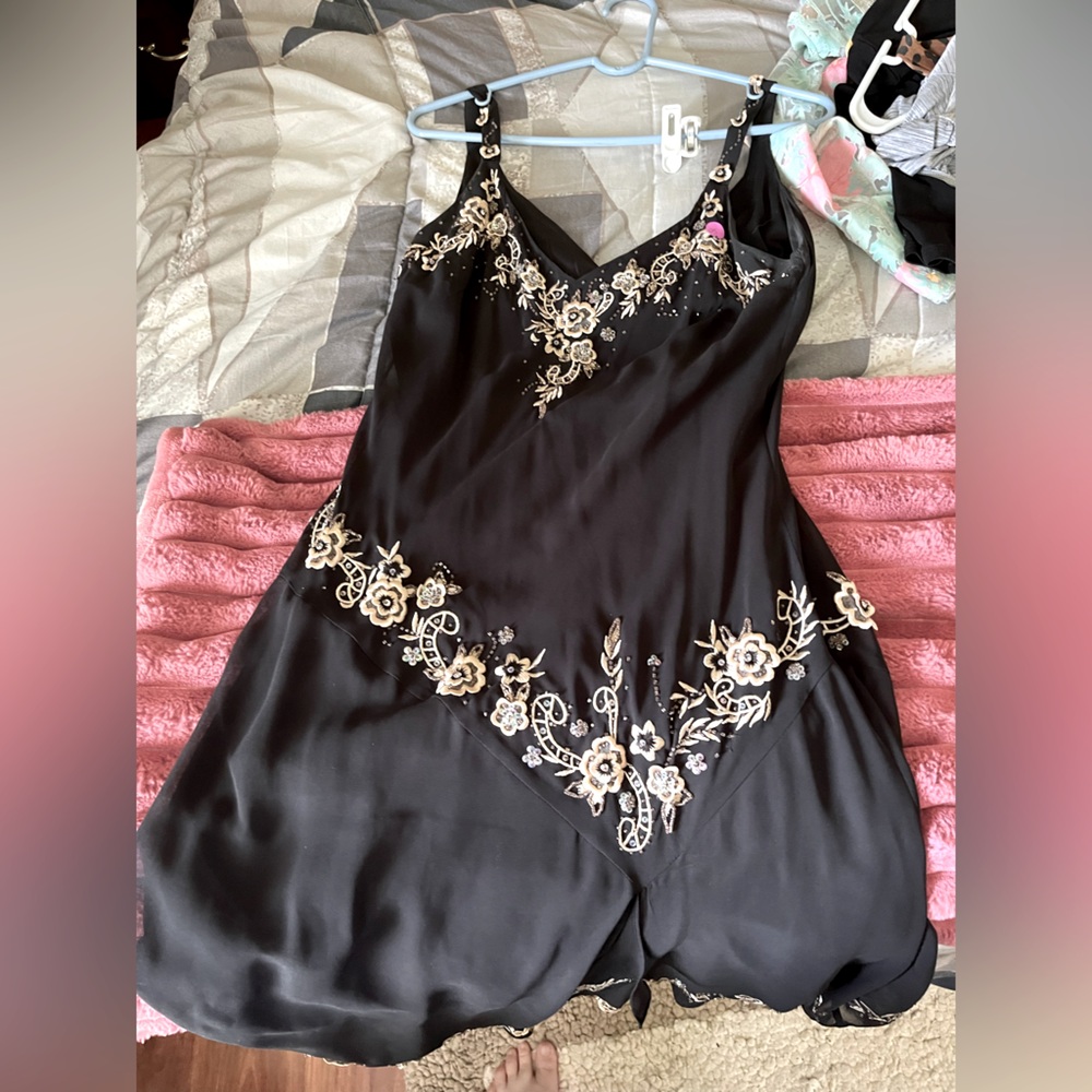 R&M Richards Black and Gold Embroidered Dress